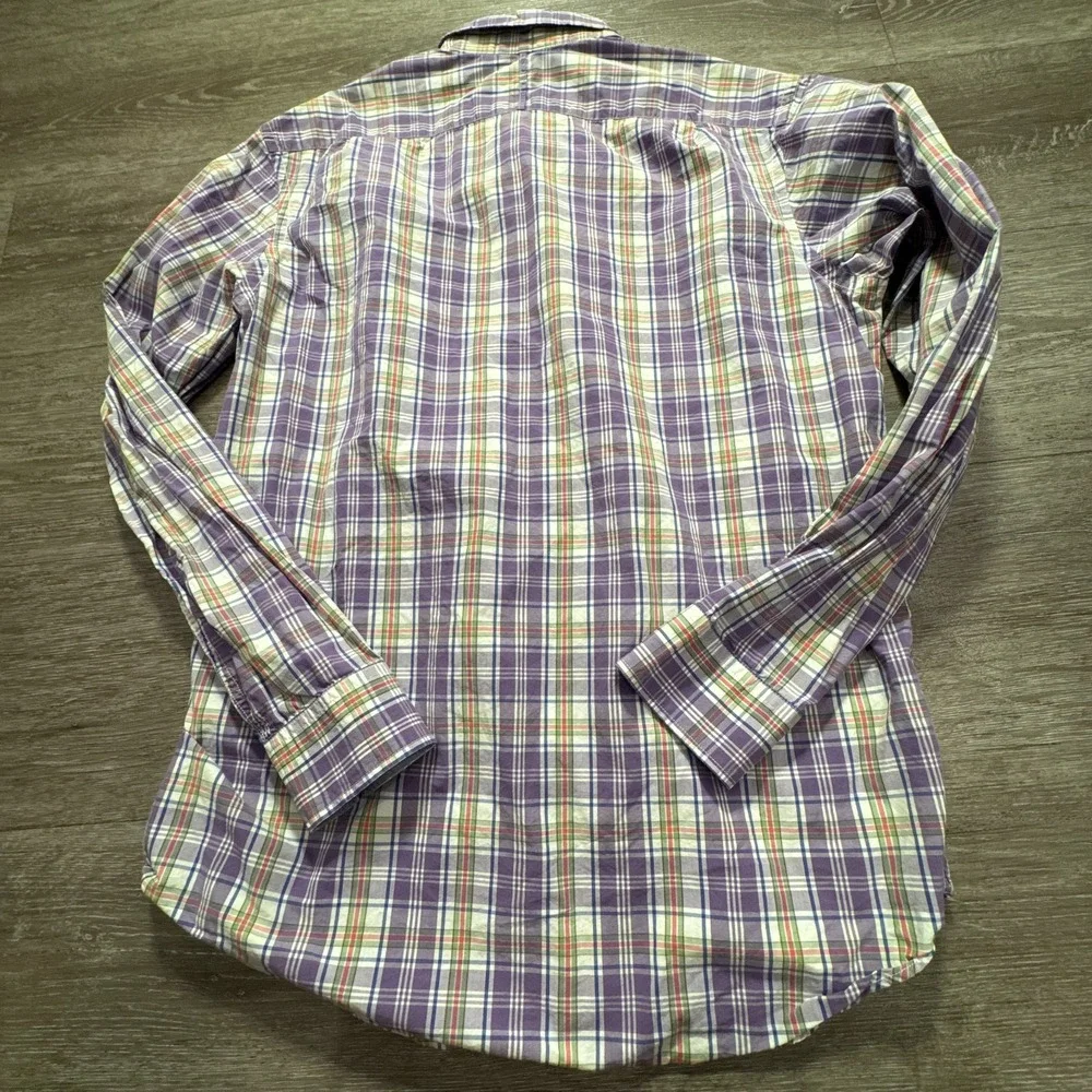 Banana Republic Shirt Mens Medium Purple Cotton Plaid Soft‎ Wash Button Down
